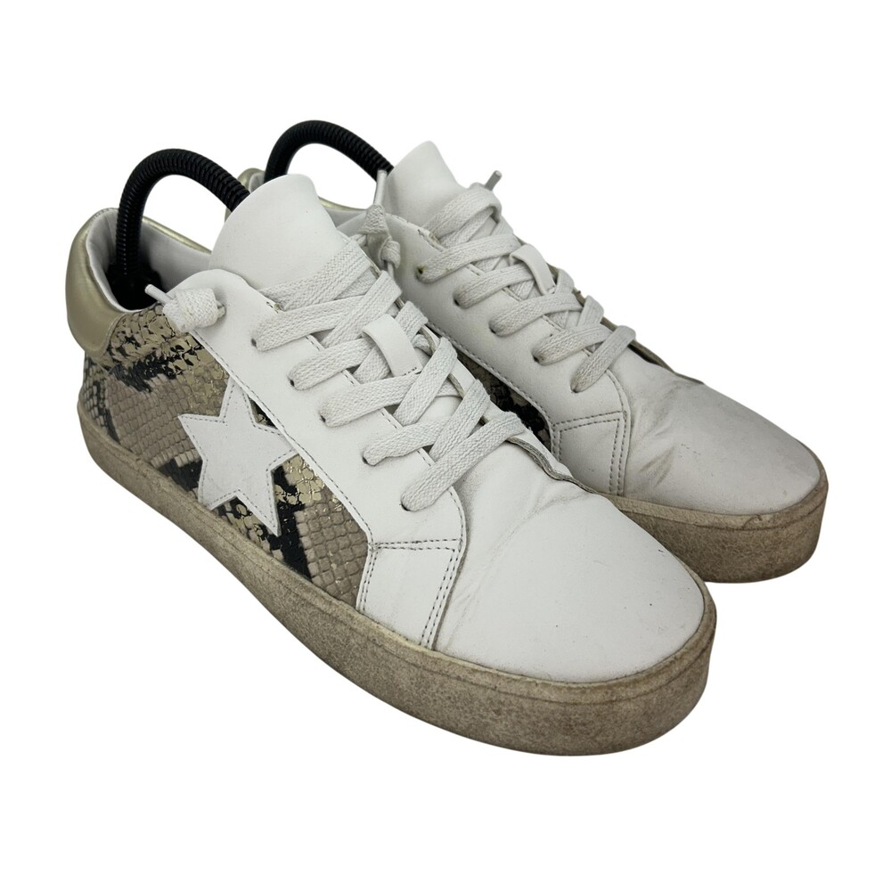 Madden Girl Shoes Womens Size 8.5 Larrk Gold Multi Snake Star Sneakers Low Top